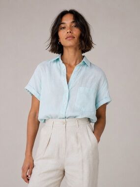 Rochester Women's 3XL Linen Button Up Shirt Beachy Coastal Lagenlook Euro Summer
